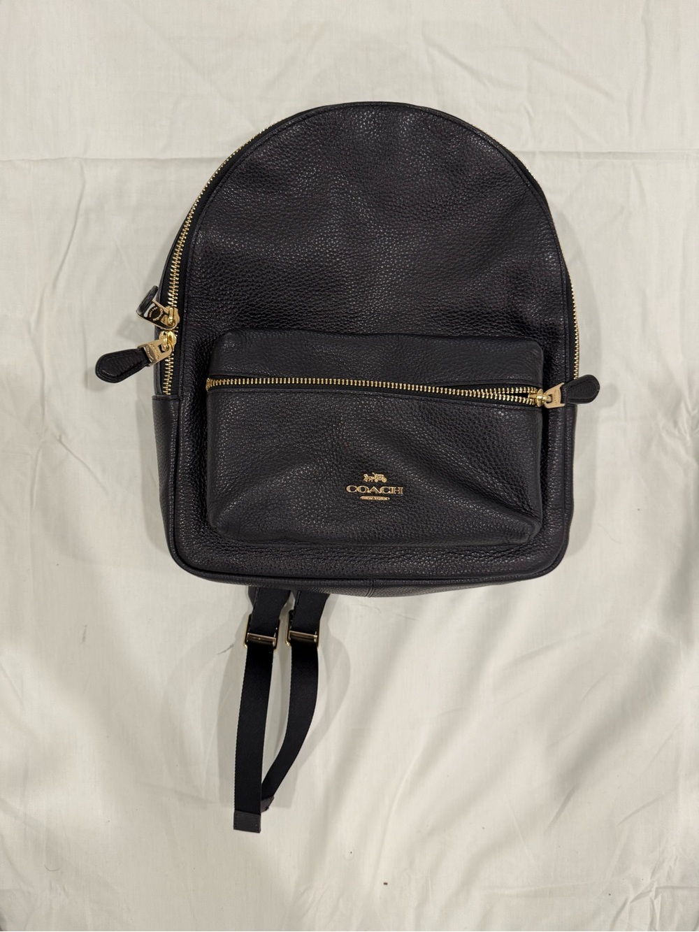 Coach Black Pebbled Leather Backpack with Gold Hardware